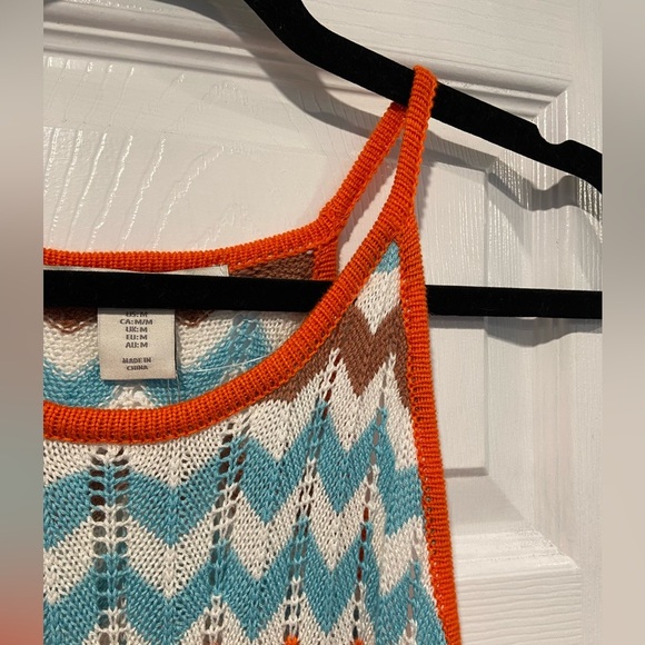 NWT C&C California Size M Blue Orange Crochet Cotton Thin Strap Mini Dress - Picture 5 of 10